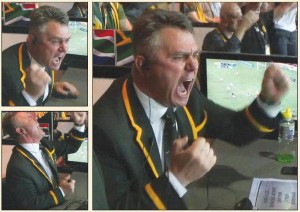 Heyneke Meyer emotional and animated in the game between Wallabies vs Springboks, The Rugby Championship, Brisbane, 7 September 2013