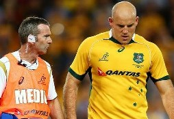 Wallabies Captain, Stephen Moore goes off injured against France