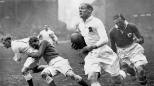 The great Peter Cranmer makes a break against Wales in 1935 