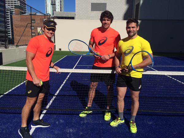 Springboks Pat Lambie, Warren Whiteley & Cobus Reinach relaxing on the tennis court