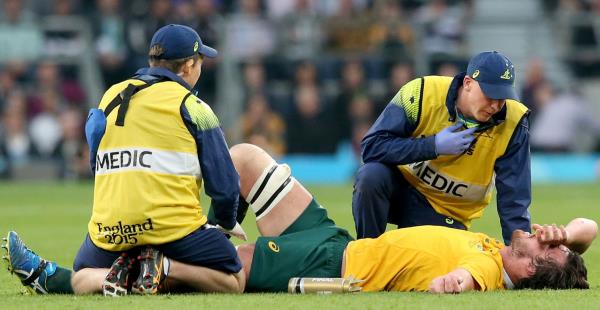 Kane Douglas down injured in the Final against the All Blacks